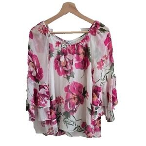 Rosa Marine Women's Top Sz M Feminine‎ Silk Floral Fairy Made in Italy Romantic